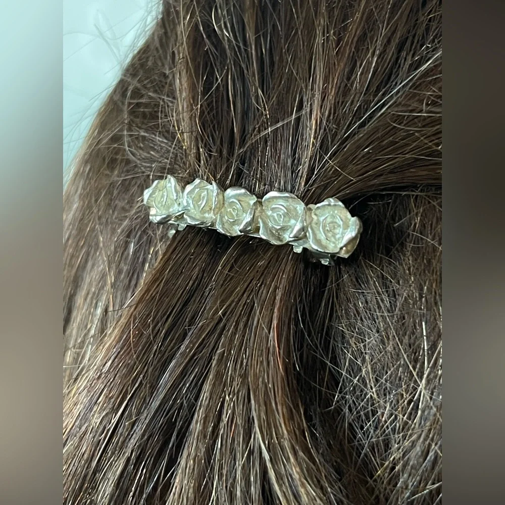 Vintage sterling silver rose, hair clip, wedding veil clip
